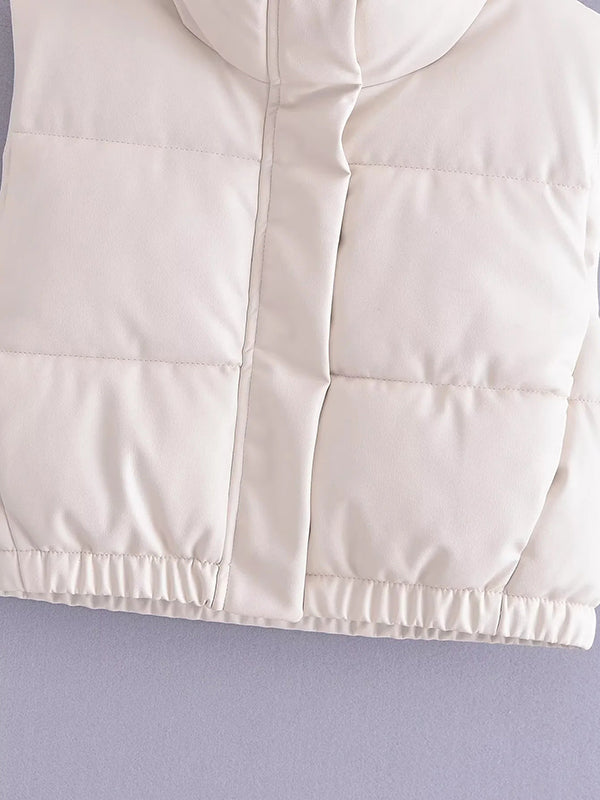 Drawstring Elasticity Solid Color Split-Joint Zipper Skinny Sleeveless Stand Collar Padded Vest