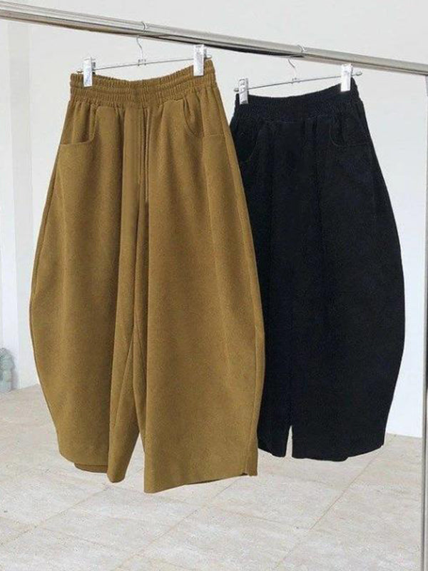 Elasticity Solid Color Split-Joint Harem Pants Wide Leg Trousers Pants