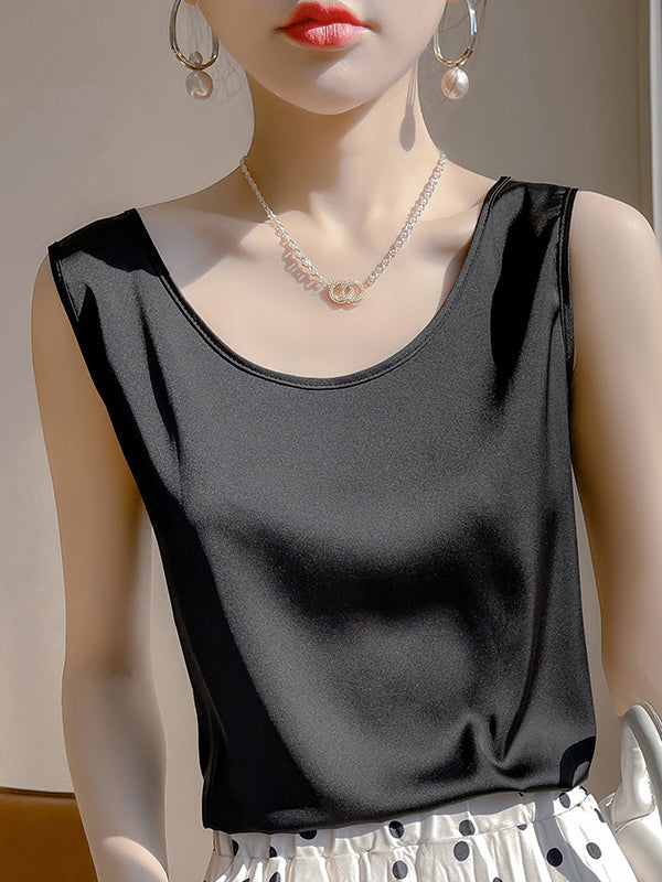 Solid Color Loose Sleeveless Round-Neck Vest Top