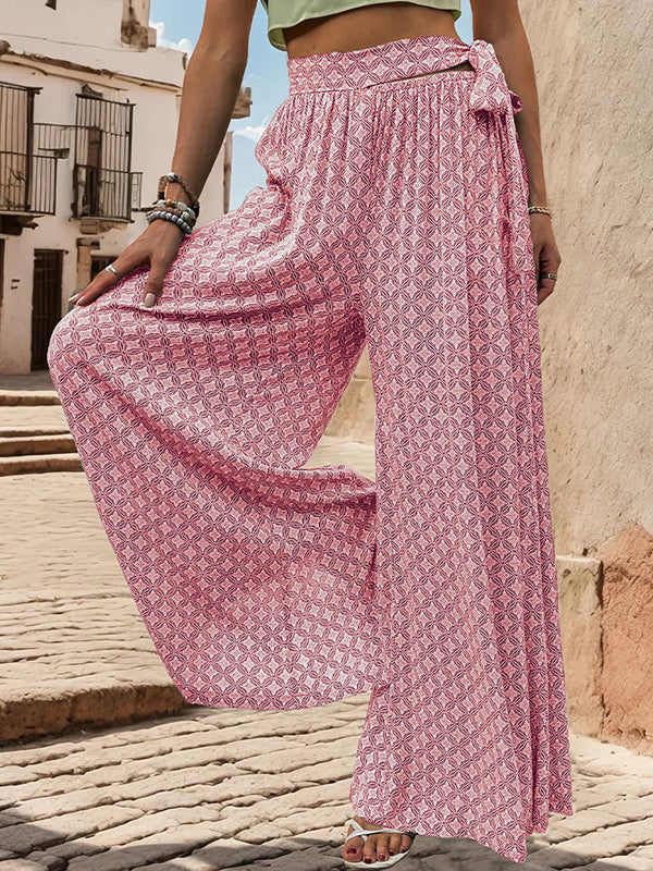 Printed Tied Waist Loose Wide Leg Pants