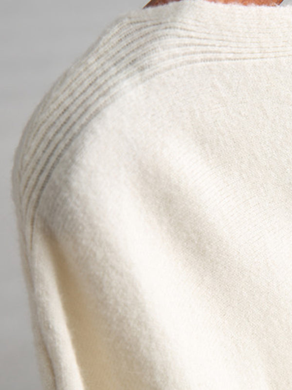 Solid Color Batwing Sleeves High-Low Boat Neck Sweater Pullovers Knitwear