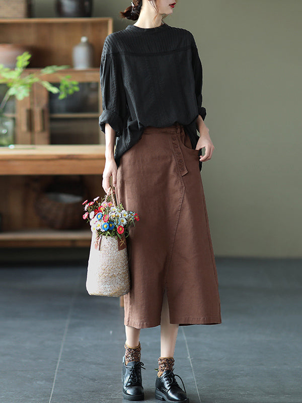 Artistic Retro Loose Solid Color Lace Hollow Long Sleeves T-Shirt Top