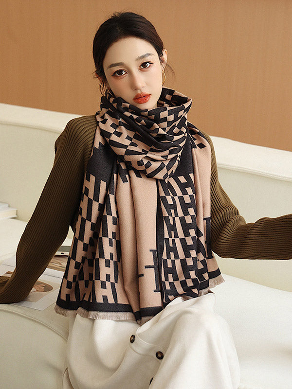 Vintage Printed Tasseled Imitated Cashmere Scarf