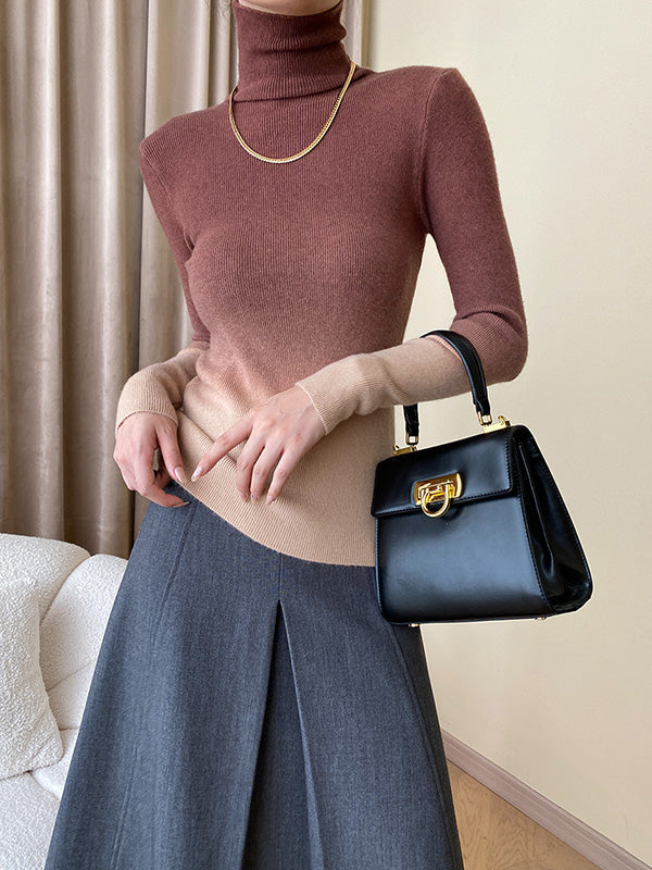 Gradient Long Sleeves Skinny High-Neck Sweater Tops Pullovers