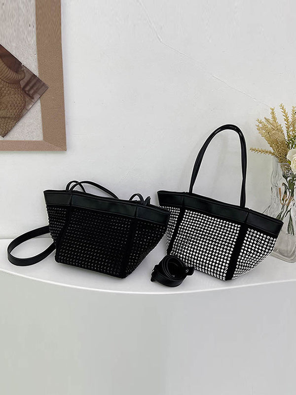 Rhine Stones Shiny Split-Joint Zipper Handbags Crossbody Bags