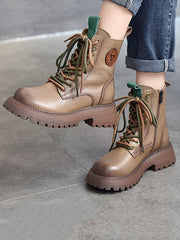 Muffin Heel Round-Toe Tied Zipper Boots