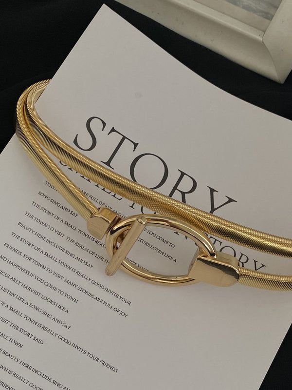 Buckle Geometric Pleated Solid Color Belts