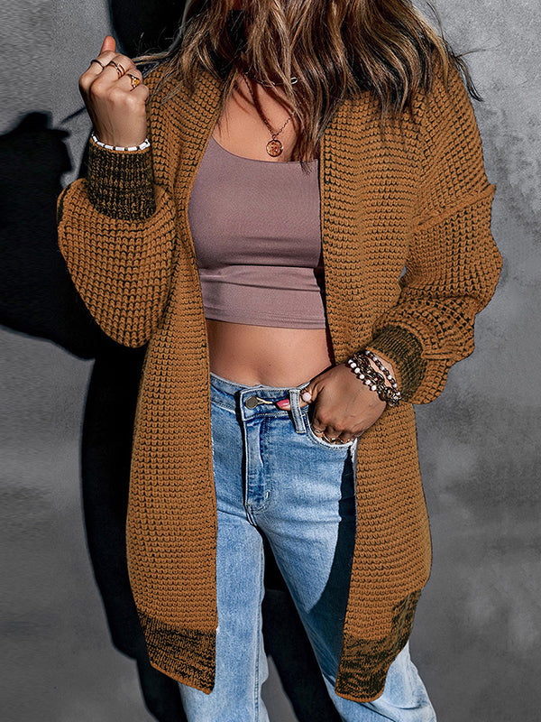 Keep Warm Solid Color Long Sleeves Loose Collarless Cardigan Tops
