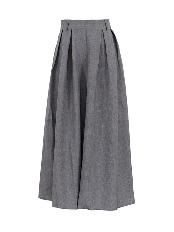 No Belt Pleated Solid Color A-Line High Waisted Skirts Bottoms