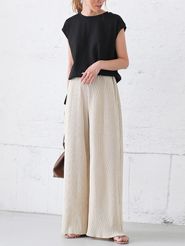 Simple Loose Wide Leg Elasticity Solid Color Casual Pants Bottoms
