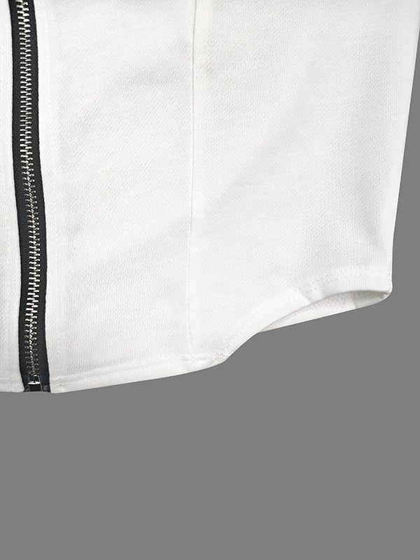 Letter Print Split-Side Zipper Long Sleeves Hooded Jackets+Pants Two Pieces Set