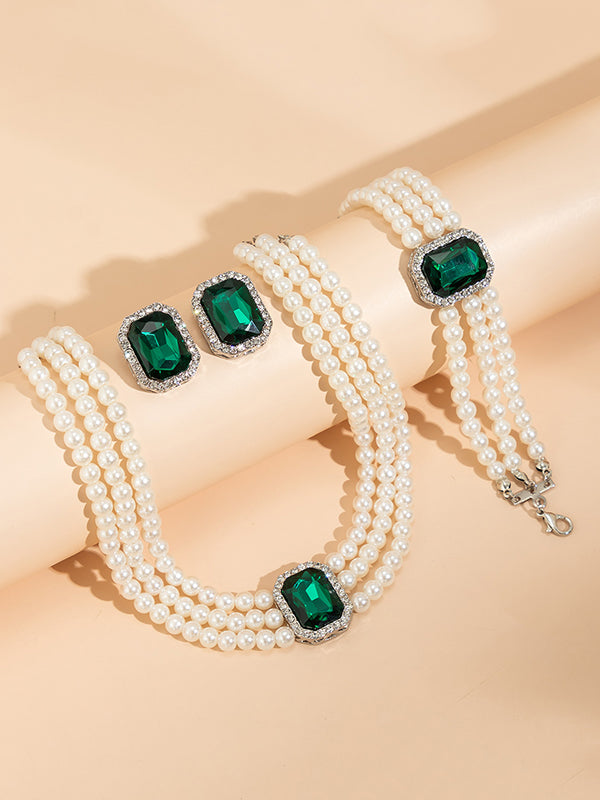 Geometric Layered Rhine Stones Earrings Accessories + Necklaces Accessories + Bracelet Accessories