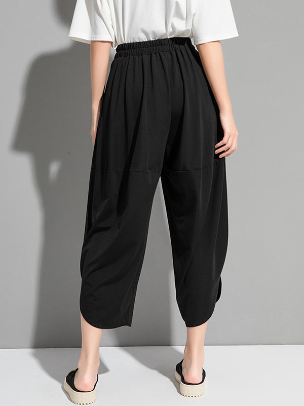 Original Solid Color Elasticity Waist Harem Capri-Pants