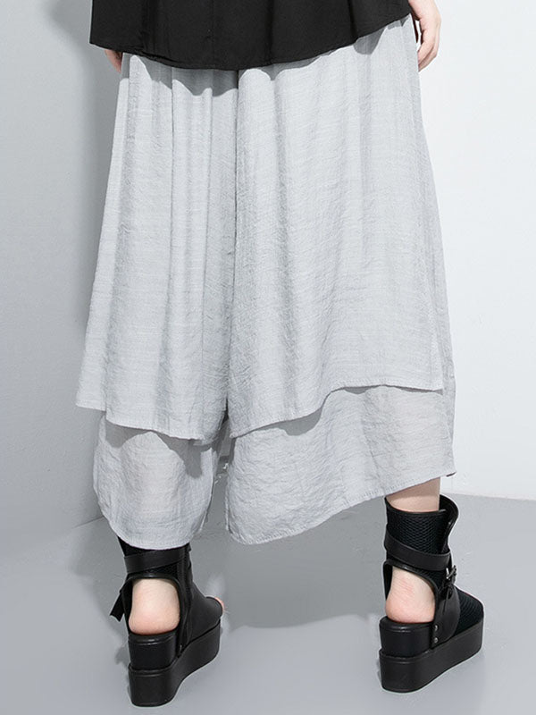 Elasticity Solid Color Split-Joint Loose Wide Leg Ninth Pants