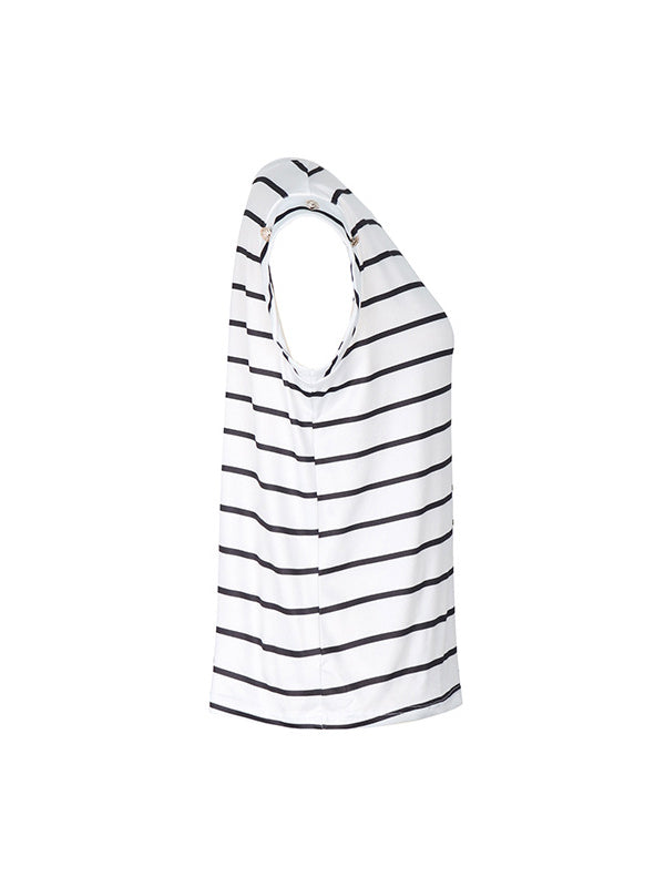Split-Joint Striped Loose Short Sleeves Round-Neck T-Shirts