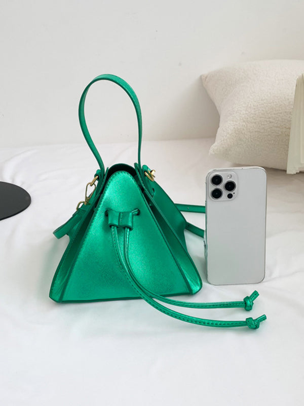 Drawstring Solid Color Split-Joint Triangle Handbags