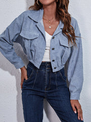 Buttoned Elasticity Pleated Long Sleeves Loose Lapel Outerwear Jackets