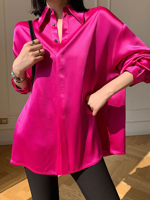 Solid Color Long Sleeves Loose Lapel Shirts Tops