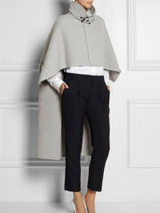 Solid Color High-low Loose Stand Collar Jackets Cape