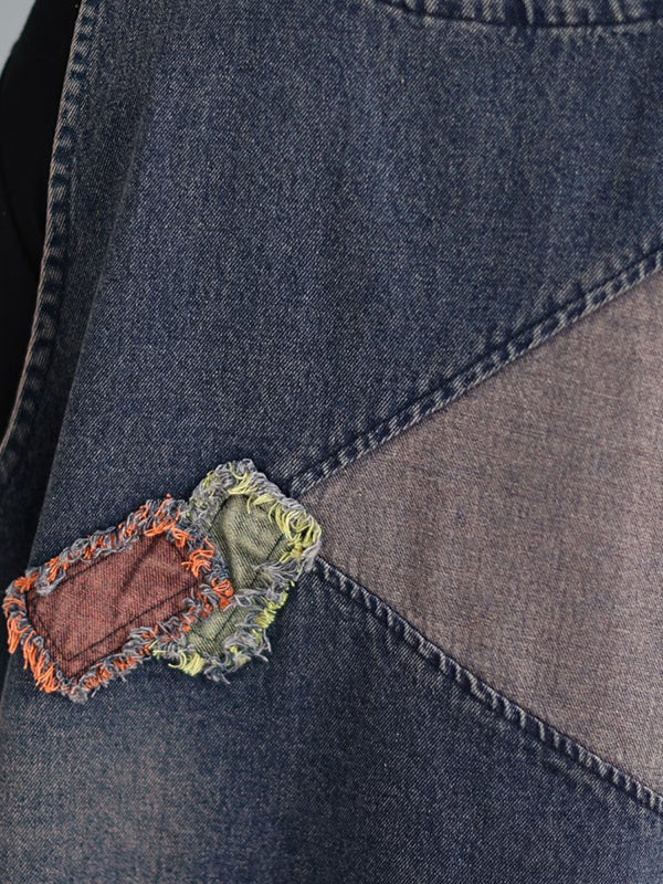 Loose Split-Joint V-Neck Vest Top + Jean Harem Pants Bottoms  Two Pieces Set