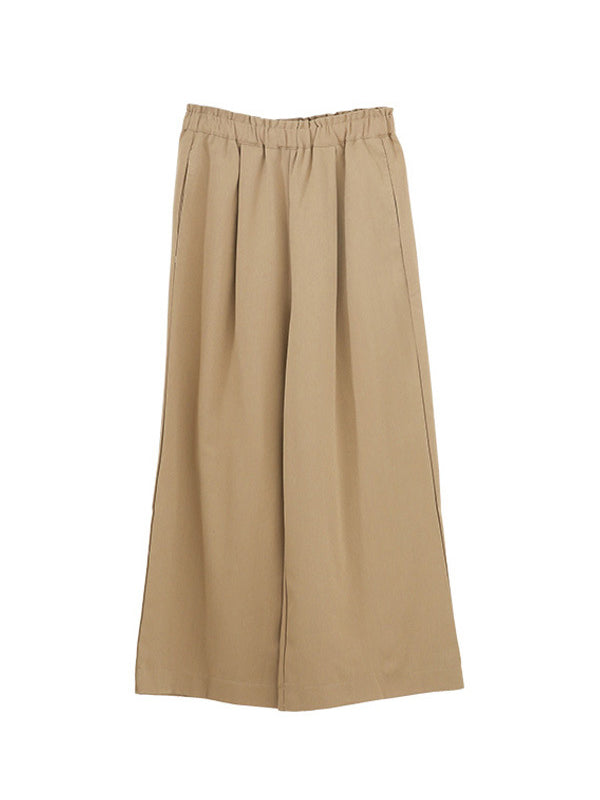 Elasticity Solid Color Split-Joint Wide Side High Waisted Wide Leg Trousers Pants