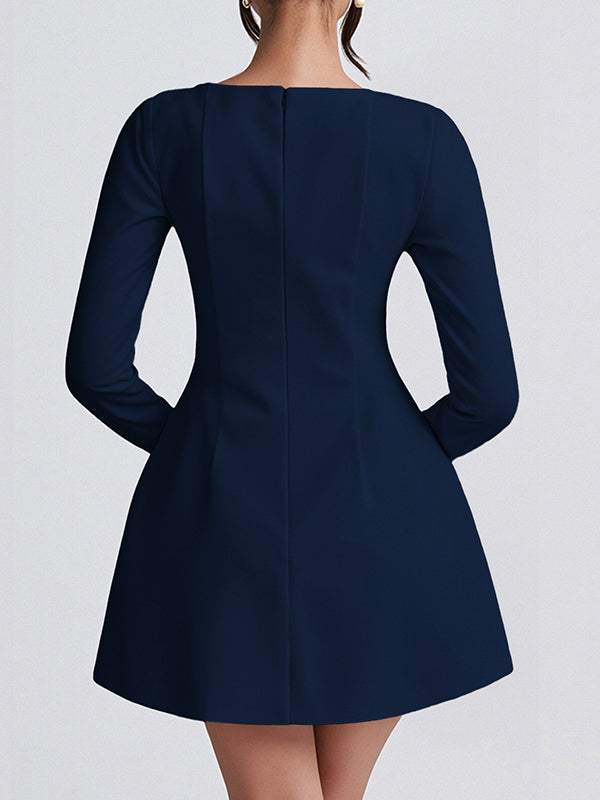 Solid Color Zipper A-Line Bodycon Square-Neck Mini Dresses