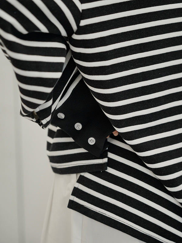 Contrast Color Split-Joint Split-side Striped Long Sleeves Loose Round-neck Sweatshirt Tops