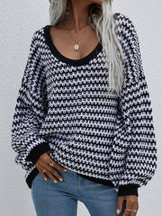 Original Loose Striped 8 Colors V-Neck Long Sleeves Sweater Top