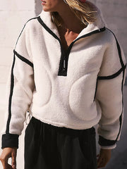 Split-Joint Velvet Zipper Long Sleeves Loose Stand Collar Sweatershirt