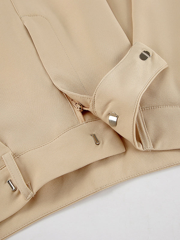 Pleated Solid Color Split-Joint High Waisted Loose Trousers Suit Pants