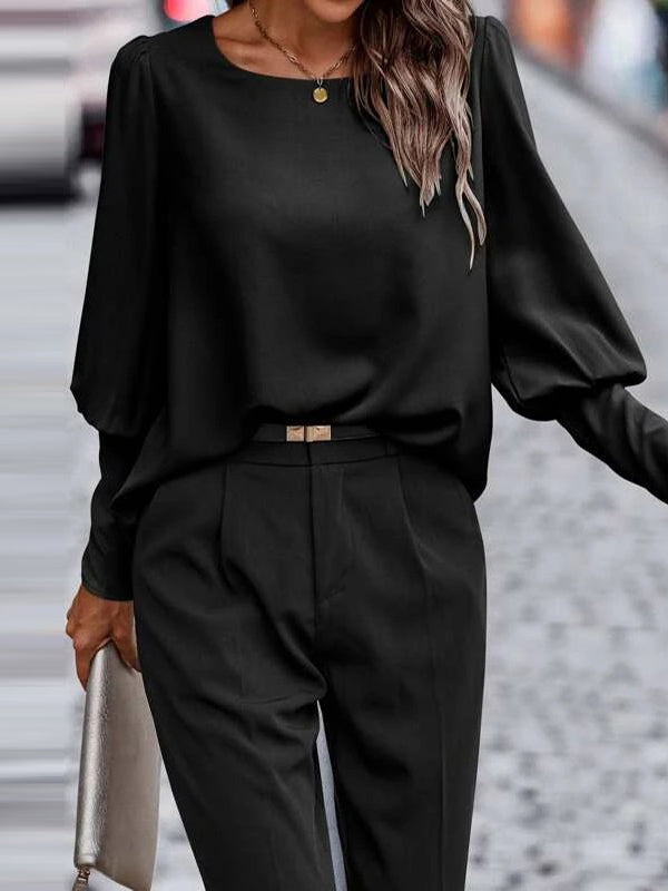 Buttoned Long Sleeves Loose Round-neck Blouses&shirts Tops