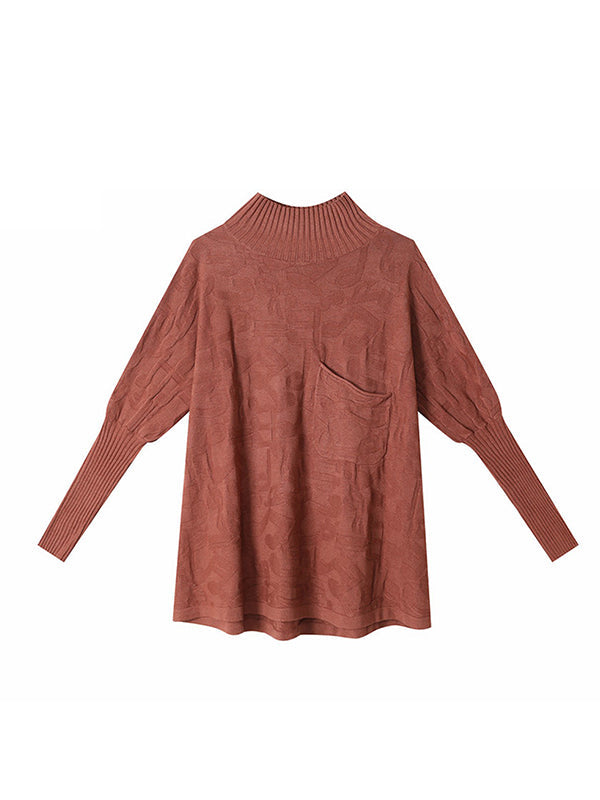 Original Pleated High-Neck Long Sleeves Sweater Top