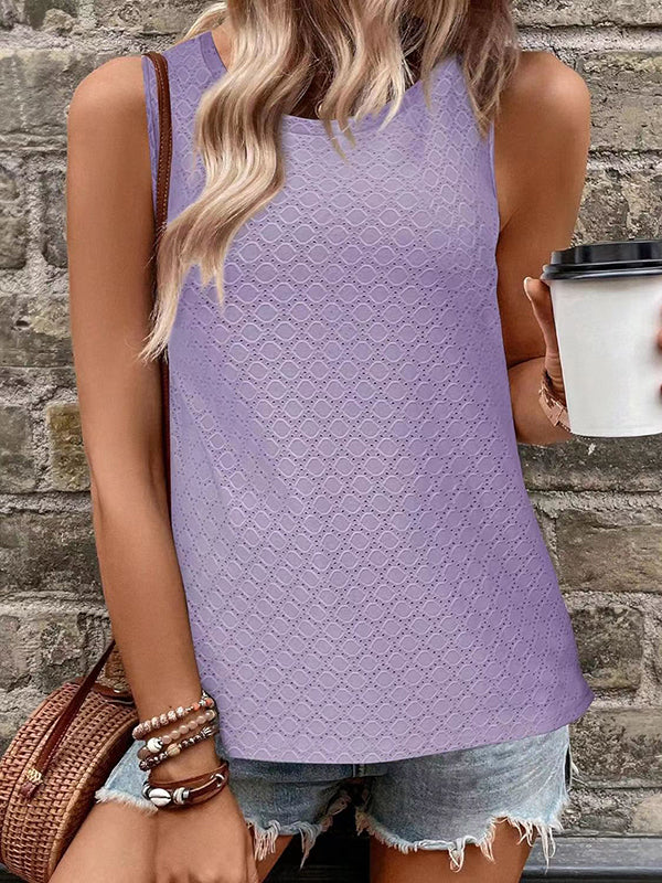 Solid Color Loose Sleeveless Round-Neck Vest Top