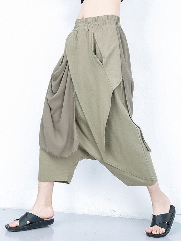 Pleated Solid Color Harem Pants Loose Ninth Pants