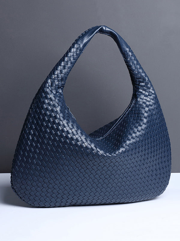 Geometric Solid Color Split-Joint Woven Zipper Handbags Bags