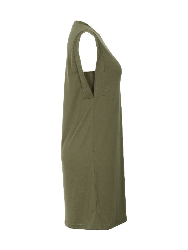 Solid Color Split-Joint A-Line Loose Round-Neck Mini Dresses