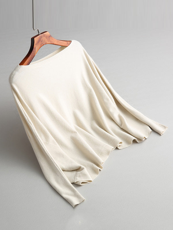 Solid Color Batwing Sleeves High-Low Boat Neck Sweater Pullovers Knitwear