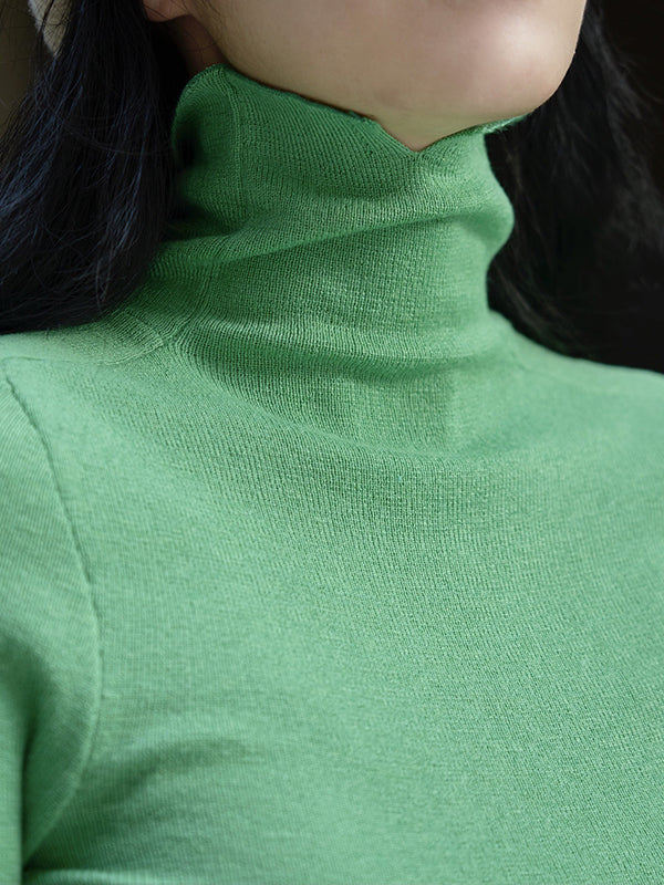 Solid Color Long Sleeves Skinny High-Neck Sweater Tops Pullovers