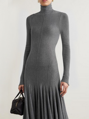 Solid Color Long Sleeves Skinny High Neck Maxi Dresses
