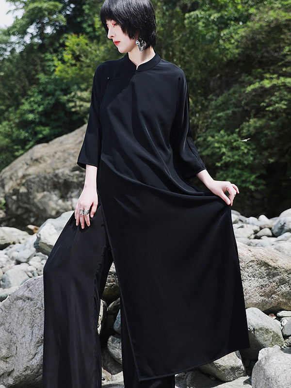 Vintage Solid Buckle Long Cheongsams