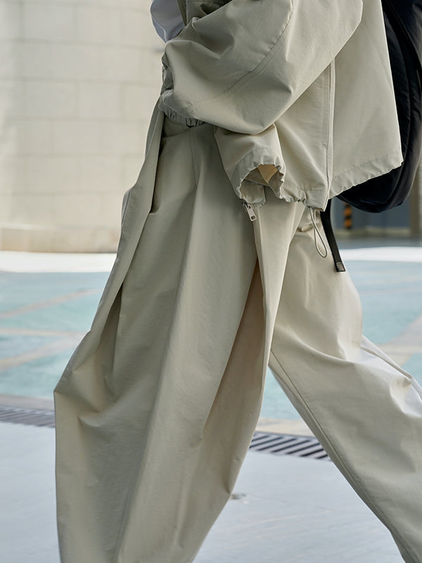 High-Waisted Pleated Solid Color Loose Wide Leg Trousers Casual Pants Bottoms