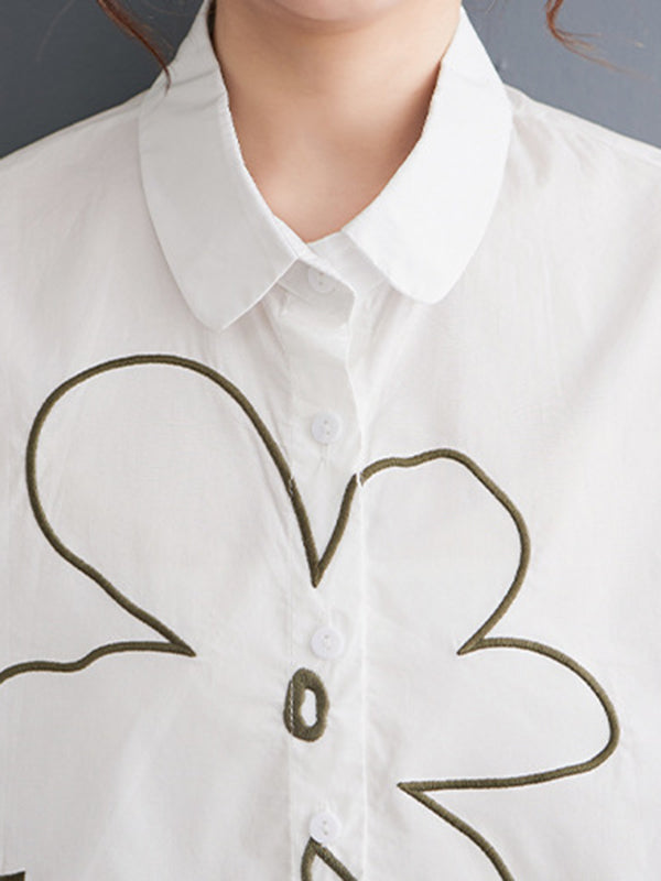 Floral Printed Loose Short Sleeves Lapel Blouses