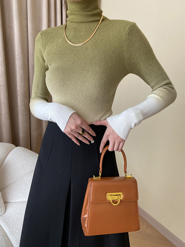 Gradient Long Sleeves Skinny High-Neck Sweater Tops Pullovers