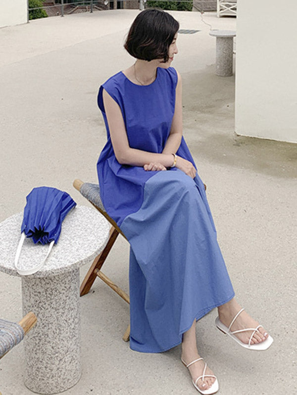 Casual A-Line Split-Joint Sleeveless Long Dress