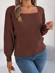 Solid Color Long Sleeves Loose Square-Neck Sweater Tops Pullovers