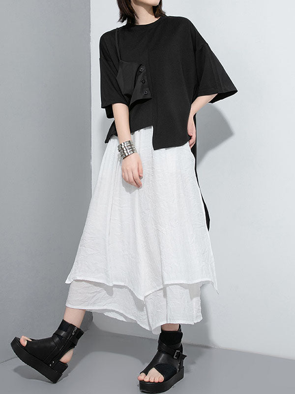 Elasticity Solid Color Split-Joint Loose Wide Leg Ninth Pants