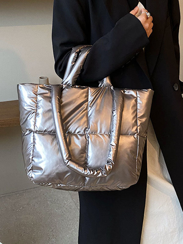 Solid Color Split-Joint Padded Tote Bags Handbags Bags