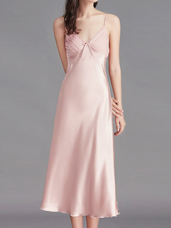 Solid Color Loose Sleeveless Spaghetti-Neck Babydolls Nightdress