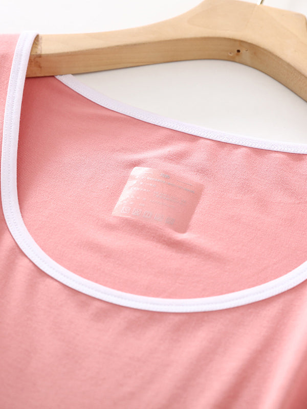 Solid Color Sleeveless Loose Vest Top + Elasticity Pleated Shorts Bottom Pajama Sets