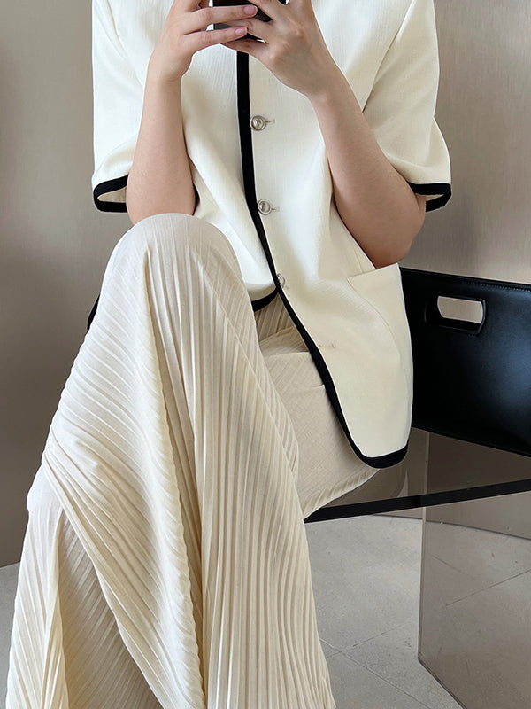 Pleated Solid Color Wide Leg Pants Bottoms